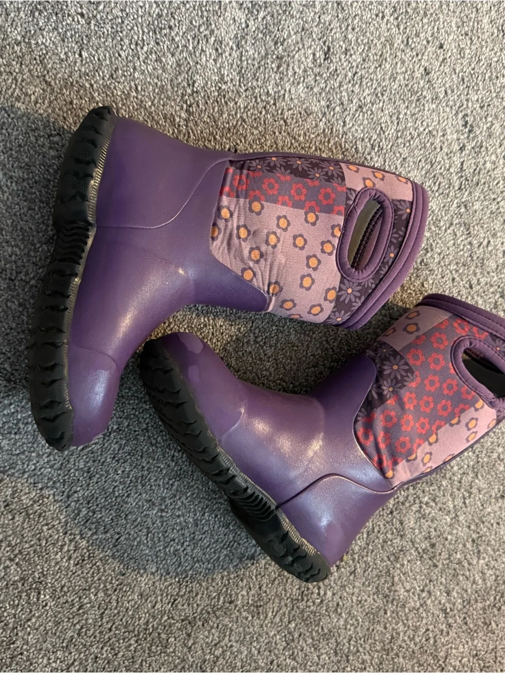 BOGS Purple Floral Kids' Pull-On Rain Boot Sz 12